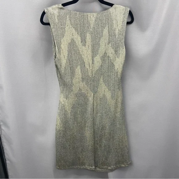 NWT White House Black Market Gray Gold Metallic Drape Neck Shine Dress Size 6 - Picture 9 of 10